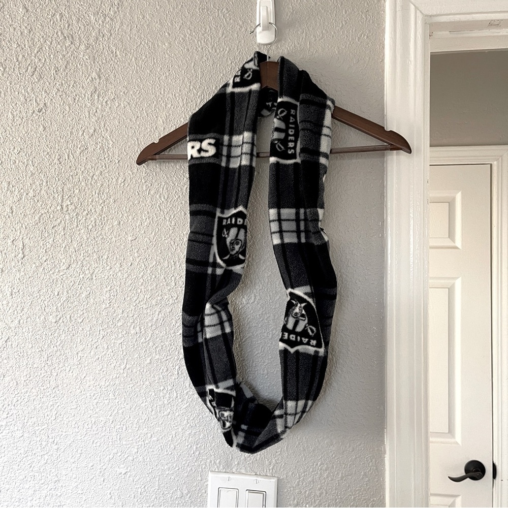 Black and Gray nfl Raiders Plaid  infinity fleece Scarf